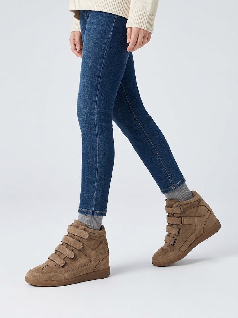 Sneakers Compensées à multi Brides Scratch Taupe