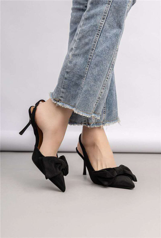 Escarpins slingback avec nœud talon aiguille, Noir