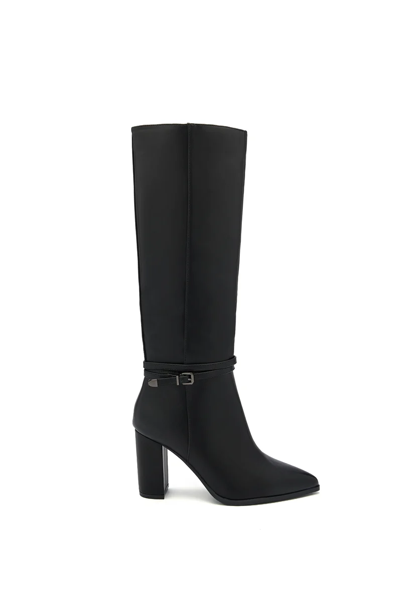 Bottes bout pointu à talon carré - noir