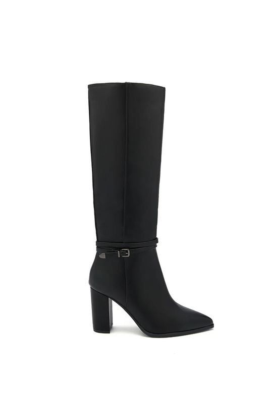 Bottes bout pointu à talon carré - noir