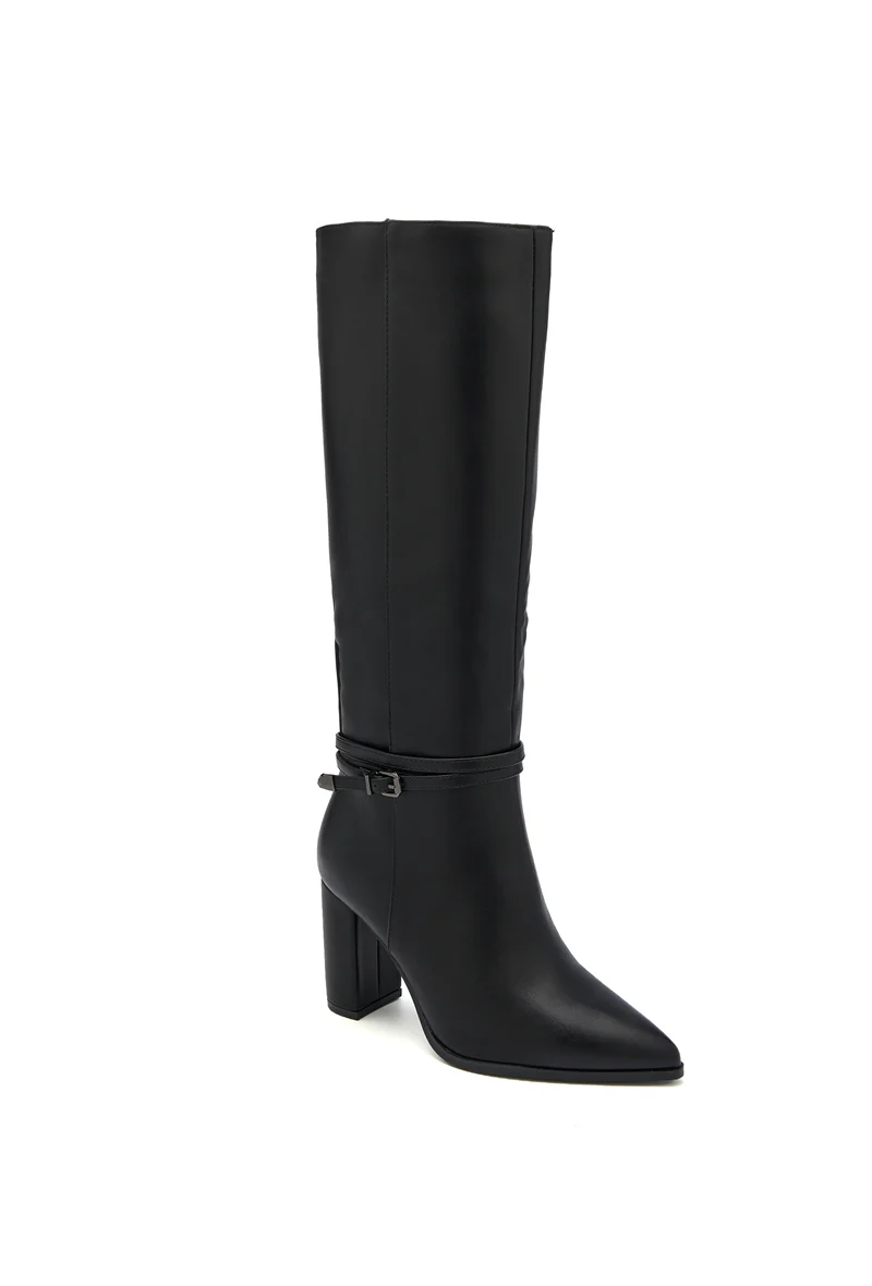 Bottes bout pointu à talon carré - noir