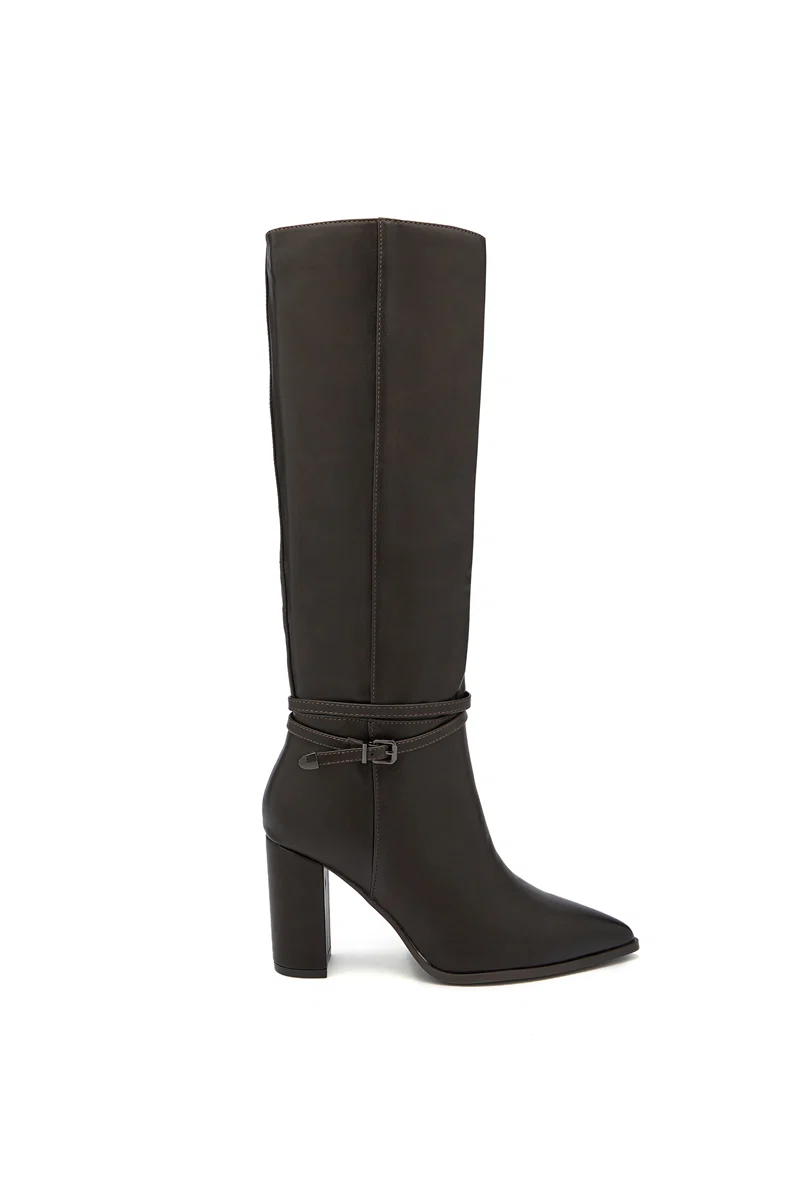 Bottes bout pointu à talon carré - marron