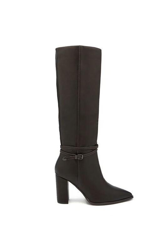 Bottes bout pointu à talon carré - marron