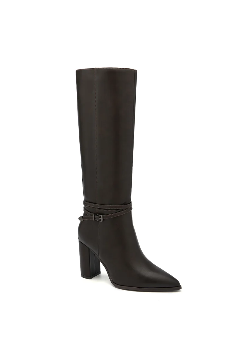 Bottes bout pointu à talon carré - marron
