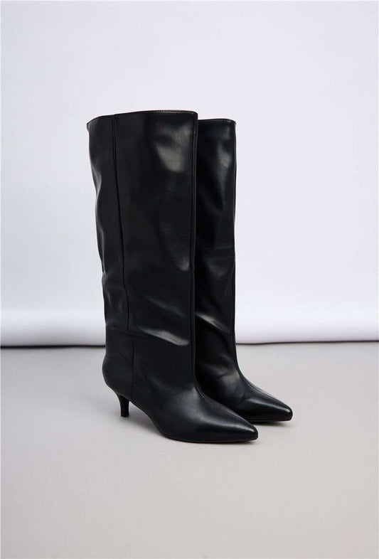 Bottes bout pointu à talon kitten - noir