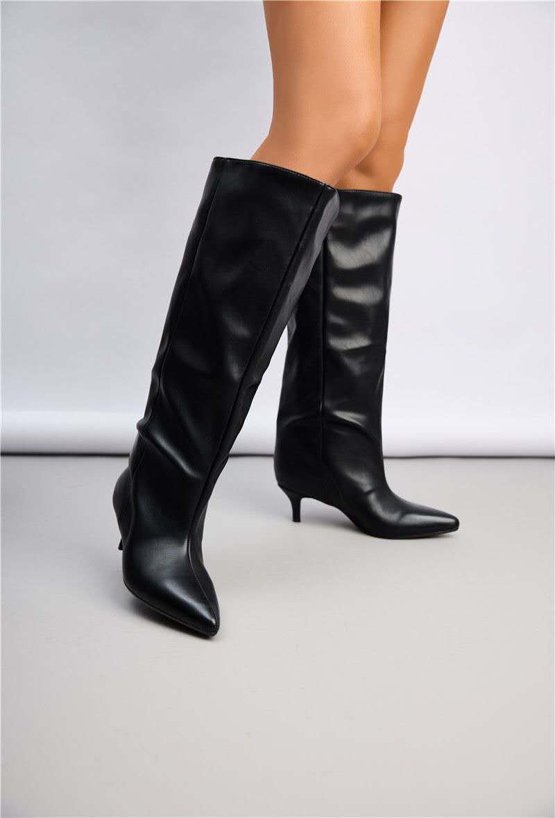 Bottes bout pointu à talon kitten - noir