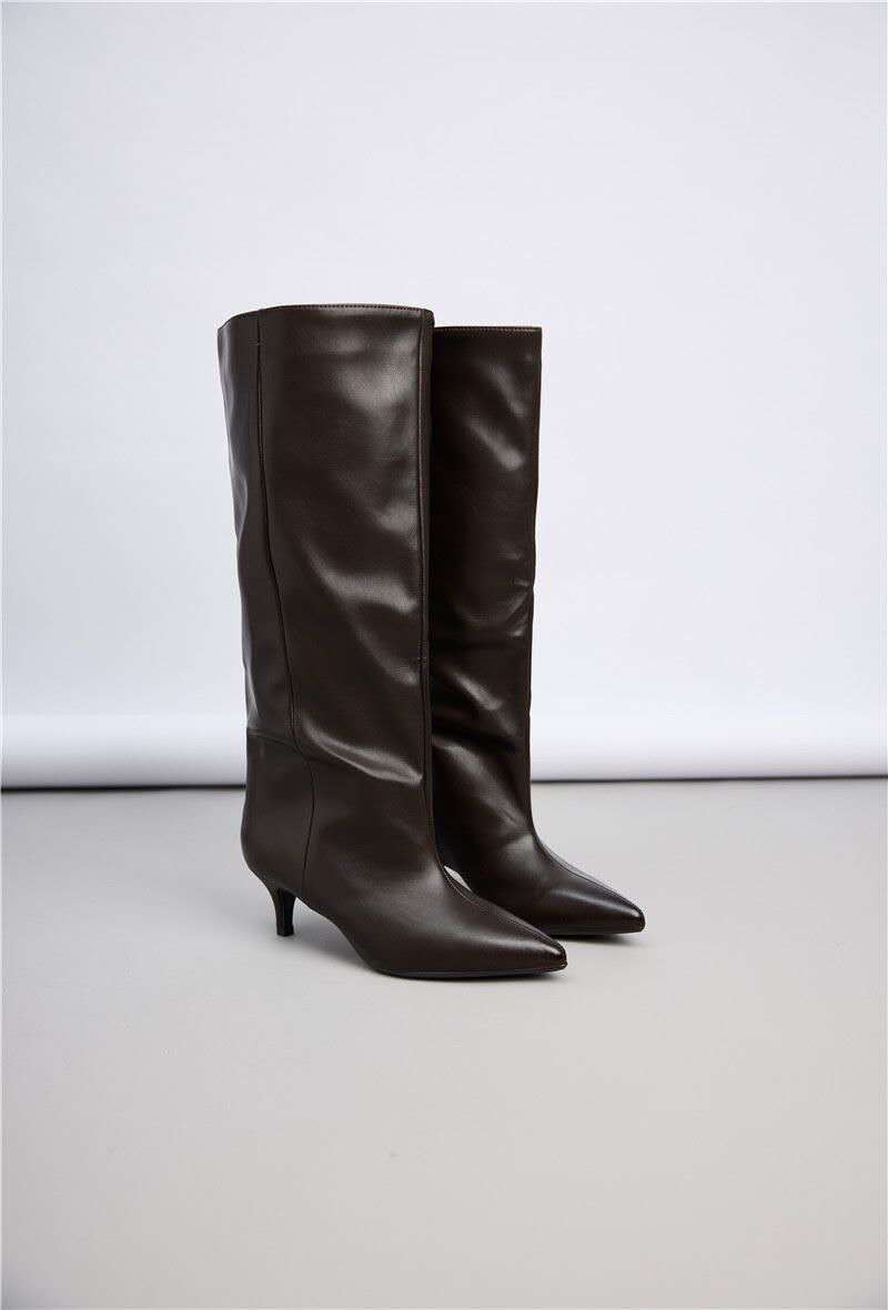 Bottes bout pointu à talon kitten - marron