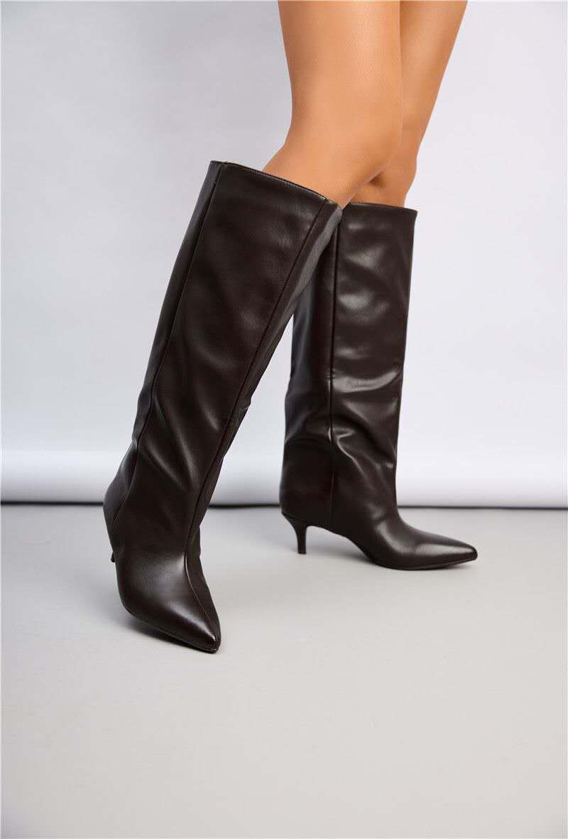 Bottes bout pointu à talon kitten - marron