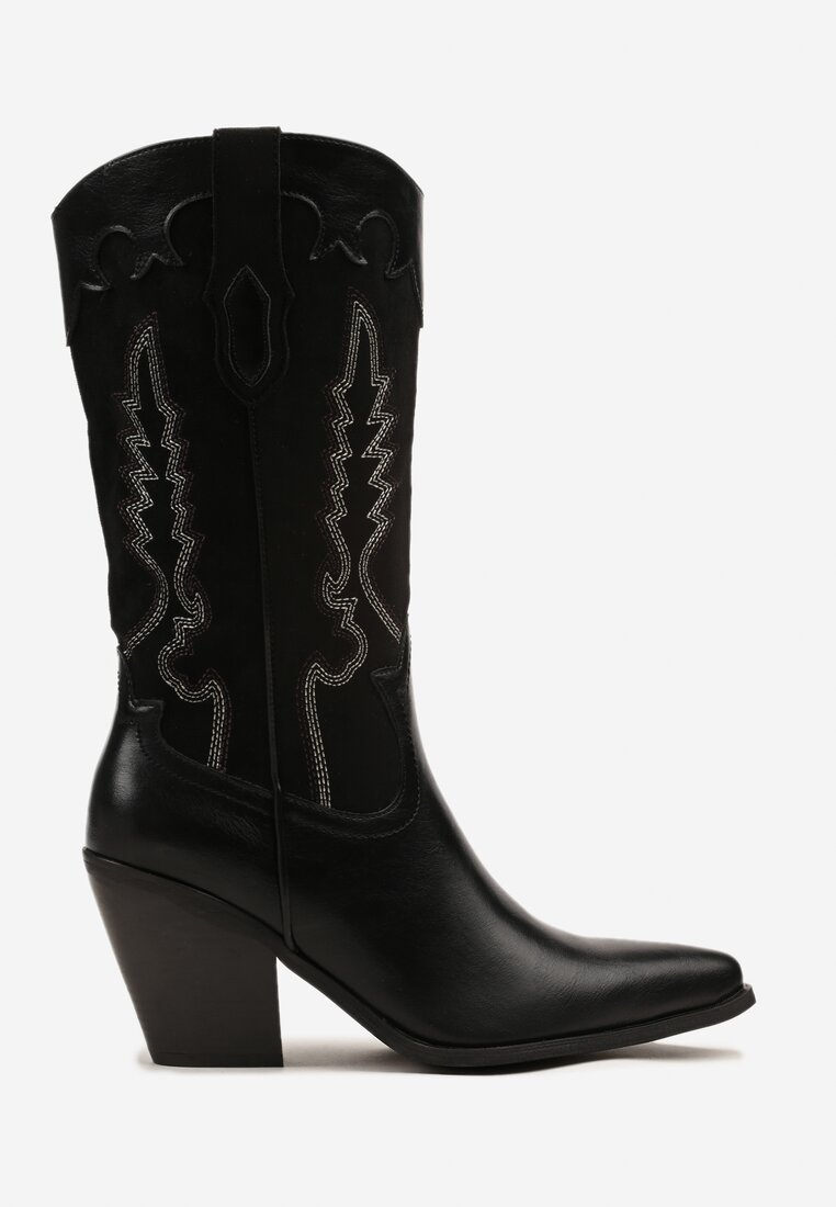 Bottes Santiags mi-mollet bi-matières,  Noires