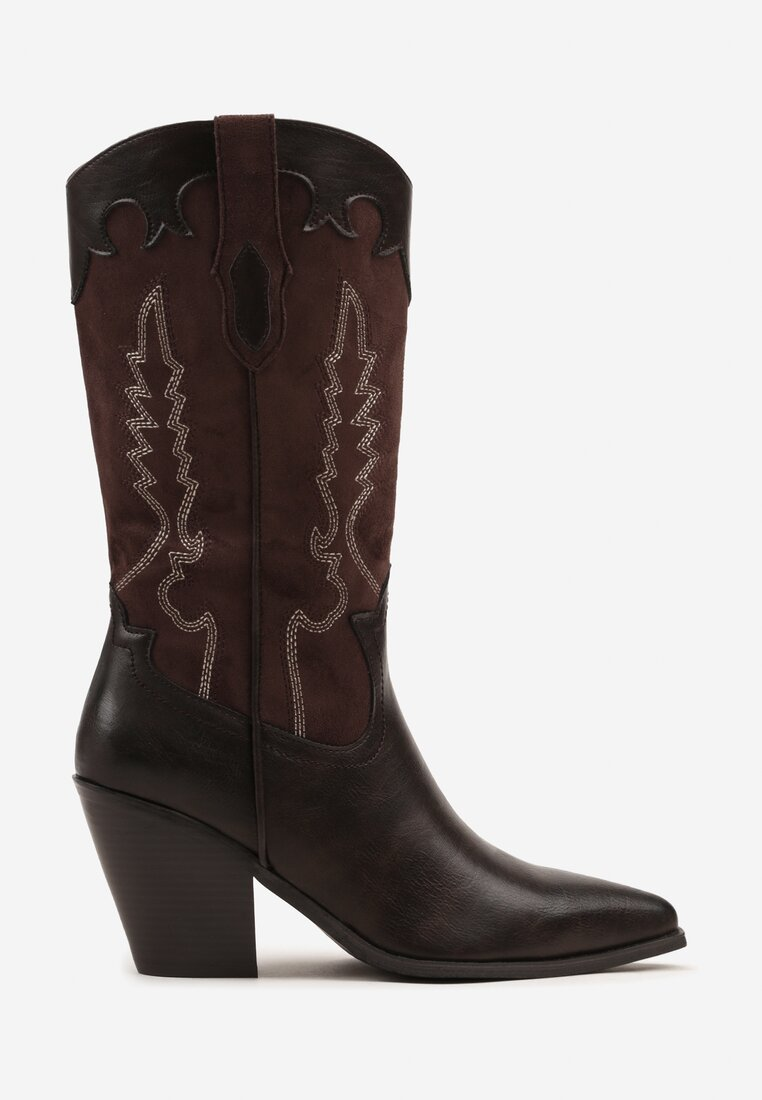 Bottes Santiags mi-mollet bi-matières, Marron