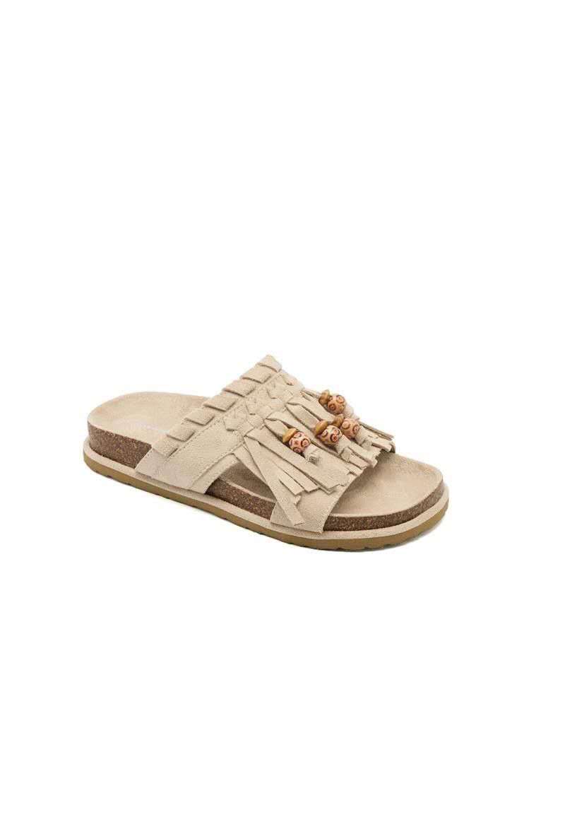 Claquettes à franges et bijoux bohèmes, Beige