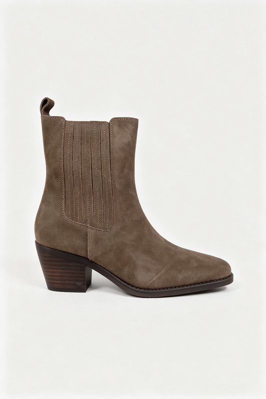 Bottines Santiags cuir nubuck - taupe