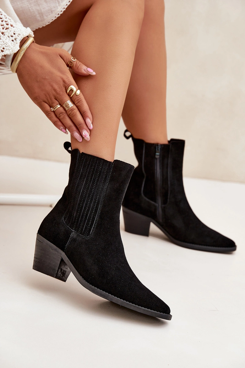 Bottines Santiags cuir nubuck, Noir