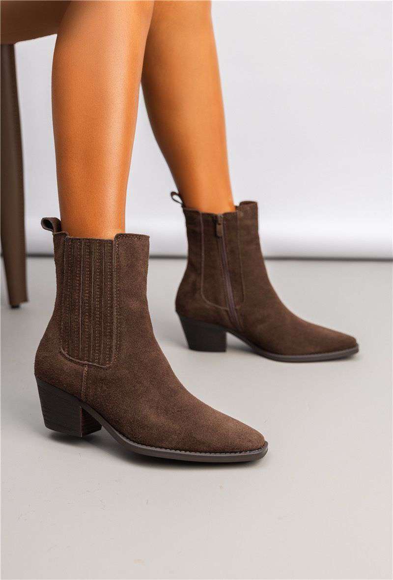 Bottines Santiags cuir nubuck - marron
