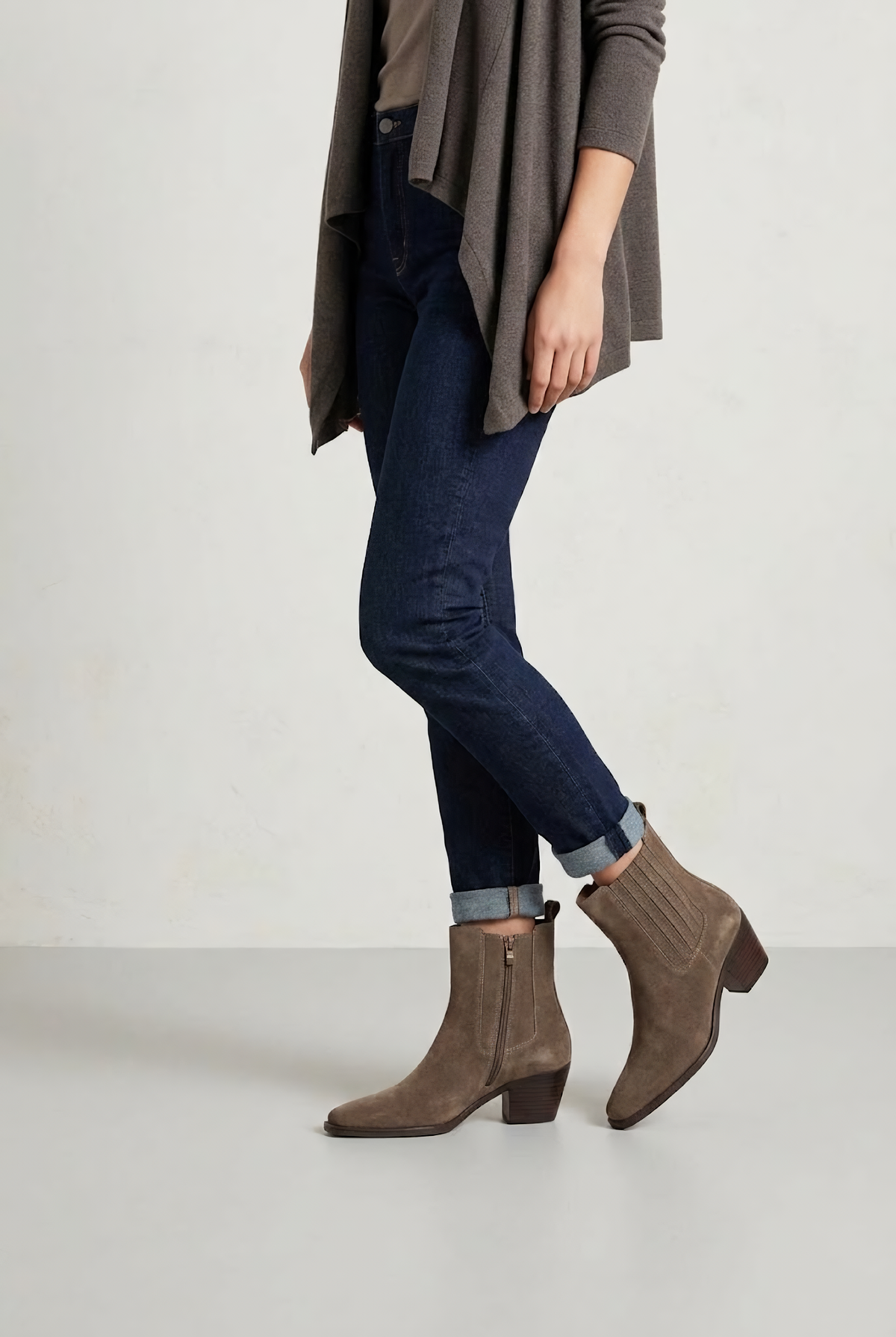 Bottines Santiags cuir nubuck - taupe