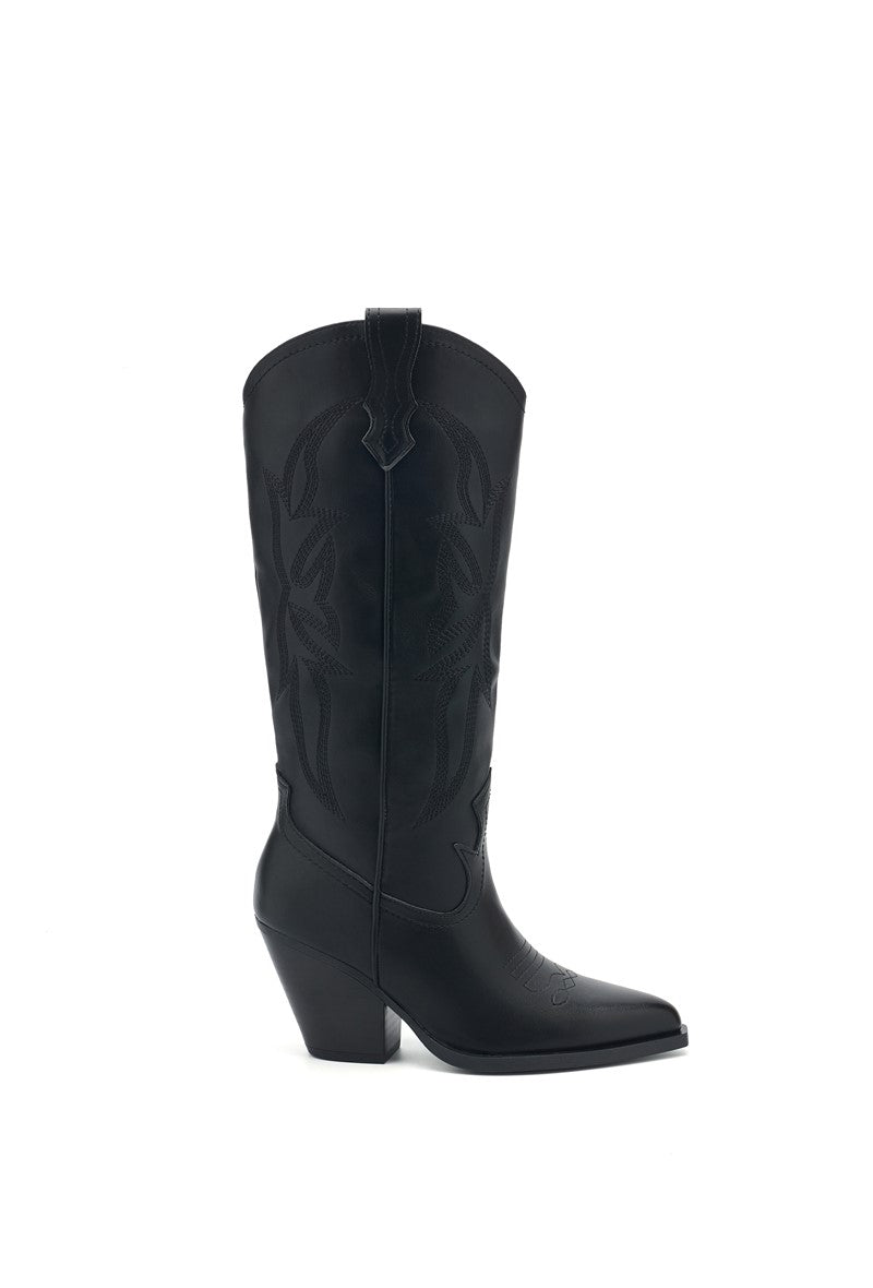 Bottes Hautes Style Santiags en Noir Lisse