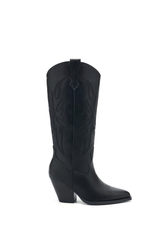 Bottes Hautes Style Santiags en Noir Lisse