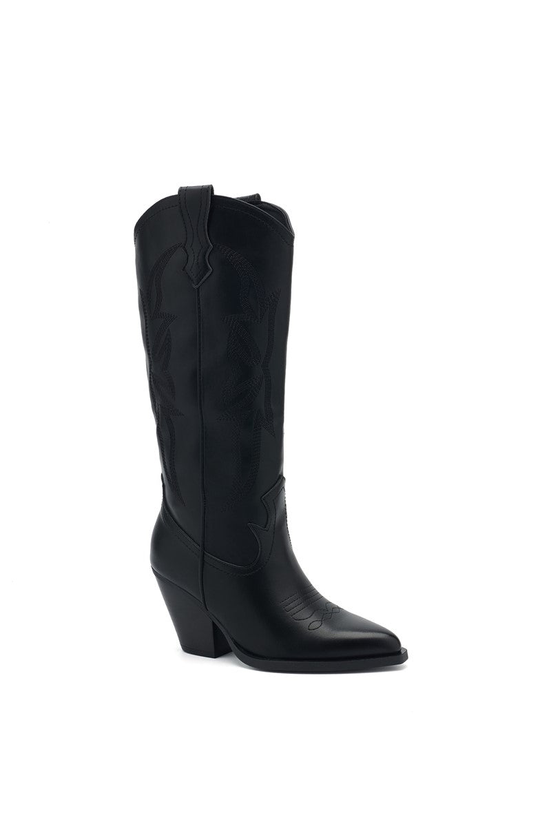Bottes Hautes Style Santiags en Noir Lisse