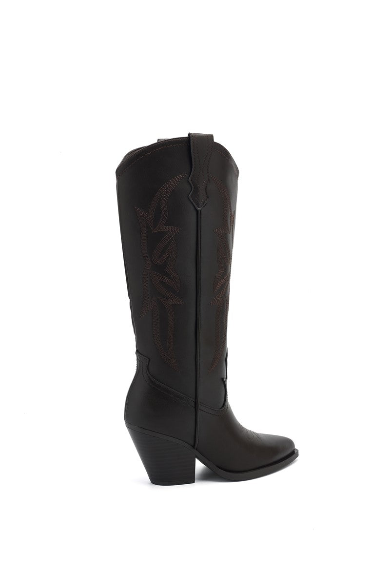 Bottes Hautes Style Santiags en Noir Lisse