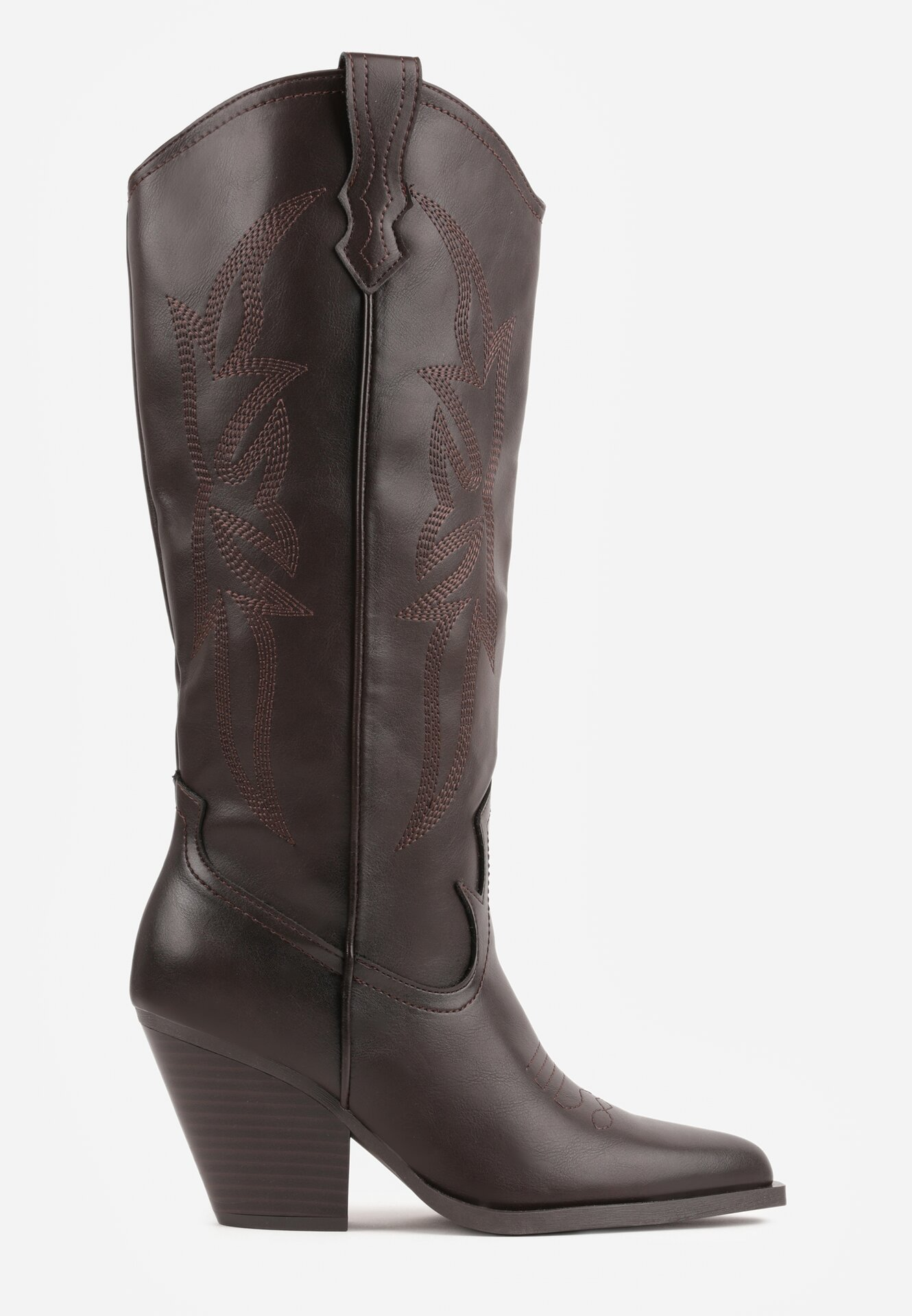 Bottes Hautes Style Santiags en Marron Lisse