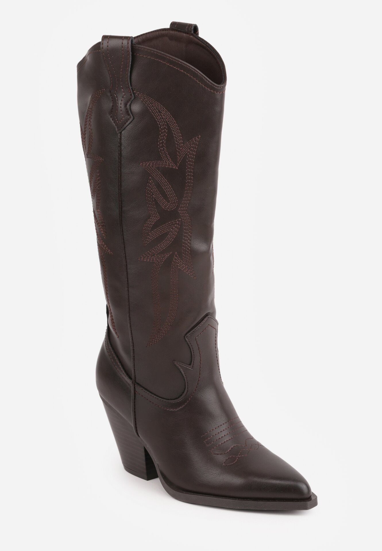 Bottes Hautes Style Santiags en Marron Lisse