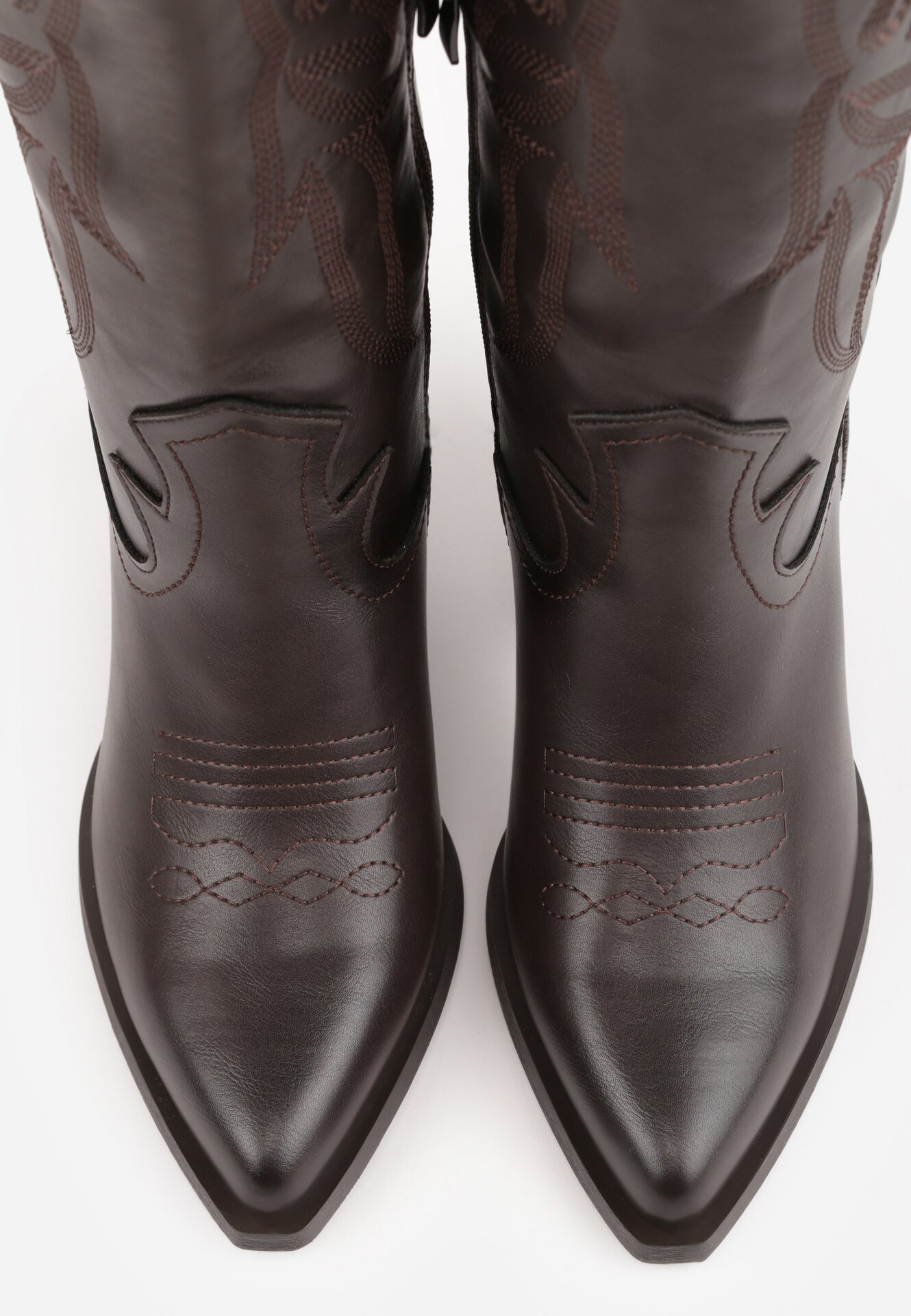 Bottes Hautes Style Santiags en Marron Lisse