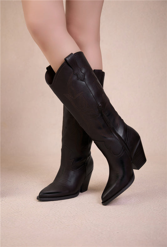 Bottes Hautes Style Santiags en Marron Lisse