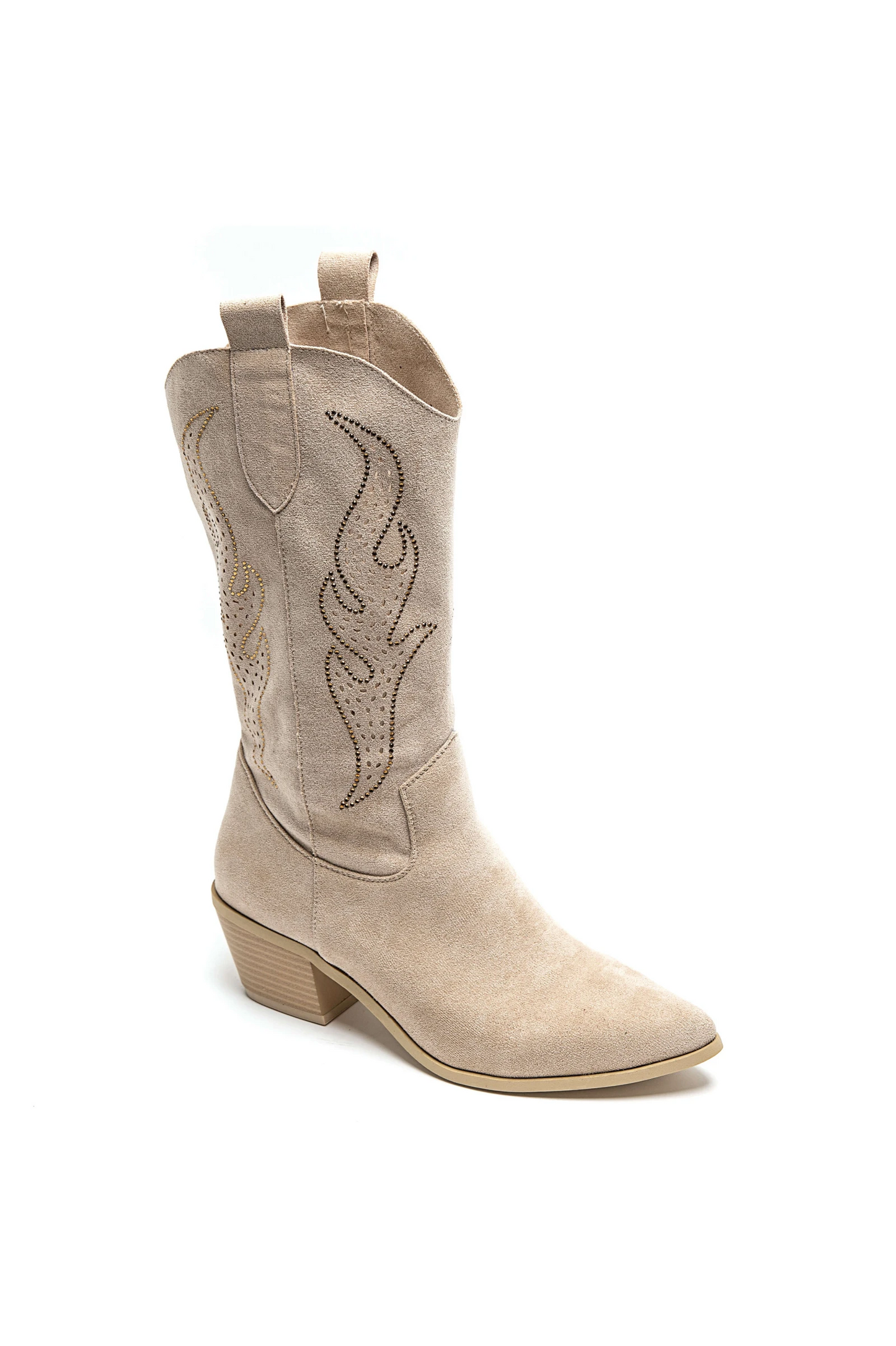 Boots Santiags suédine strass style Cowboy, Beige