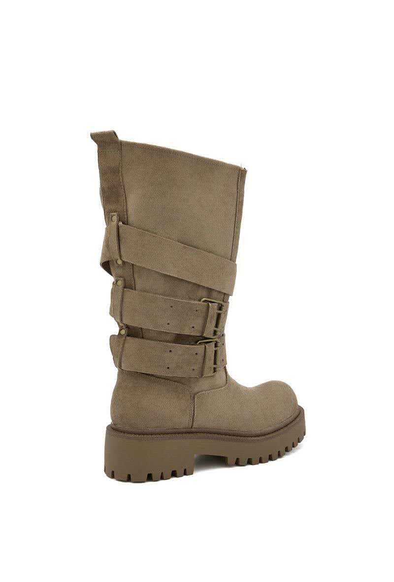 Bottes Mi-Hautes Biker à brides et Boucles - taupe