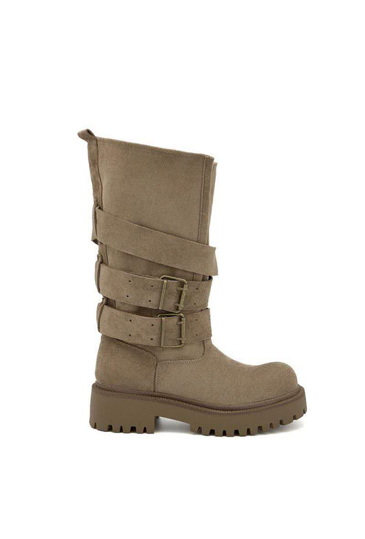 Bottes Mi-Hautes Biker à brides et Boucles - taupe