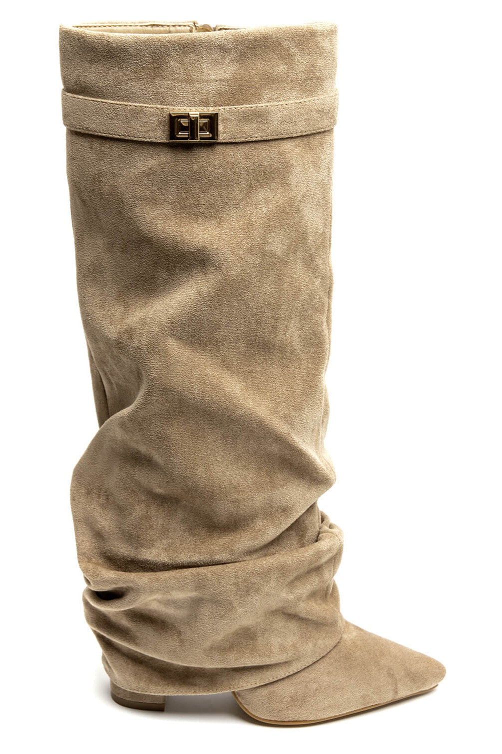 Bottes guêtres plissé à talon bloc et bout pointu, Taupe