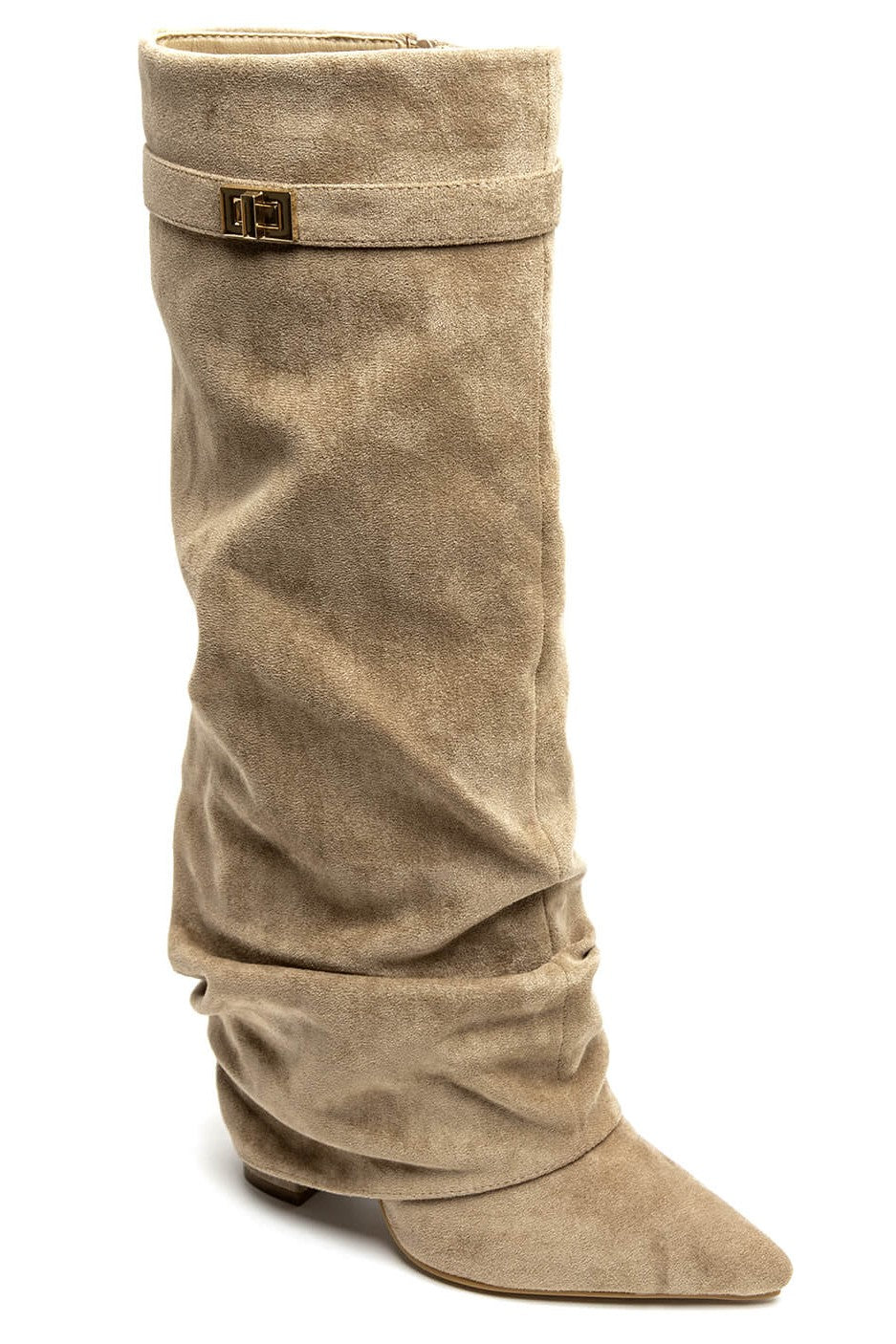 Bottes guêtres plissé à talon bloc et bout pointu, Taupe