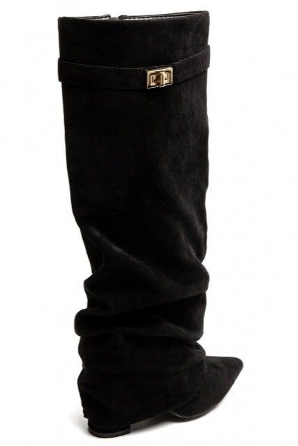 Bottes guêtres plissé à talon bloc et bout pointu