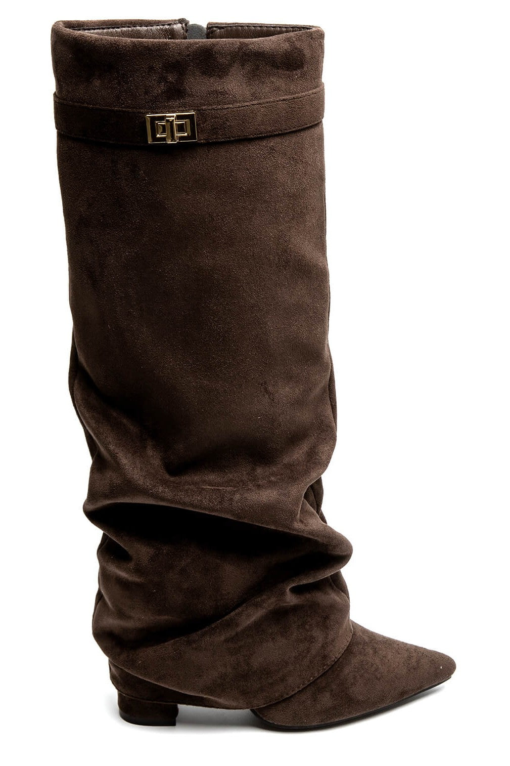 Bottes guêtres plissé à talon bloc et bout pointu, Marron