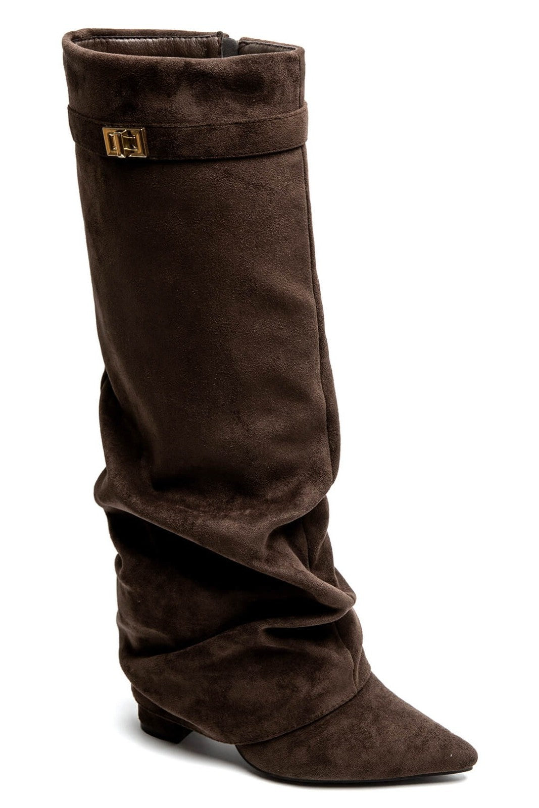 Bottes guêtres plissé à talon bloc et bout pointu, Marron