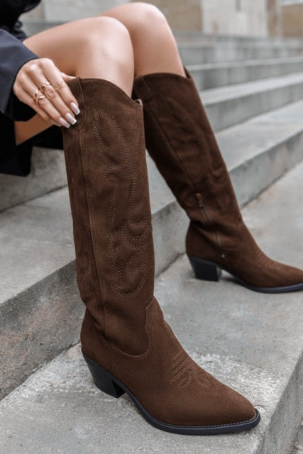 Botte Santiags suédine style Cowboy, Marron