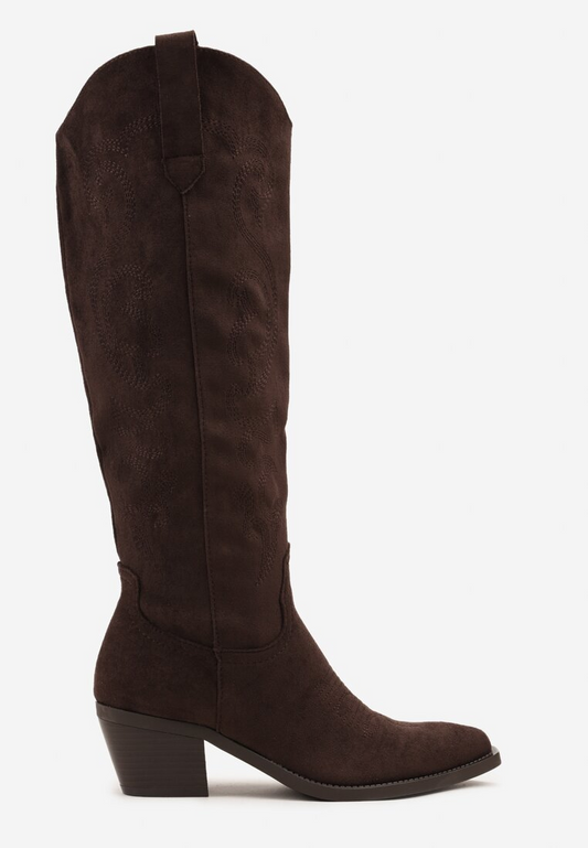 Botte Santiags suédine style Cowboy, Marron choco