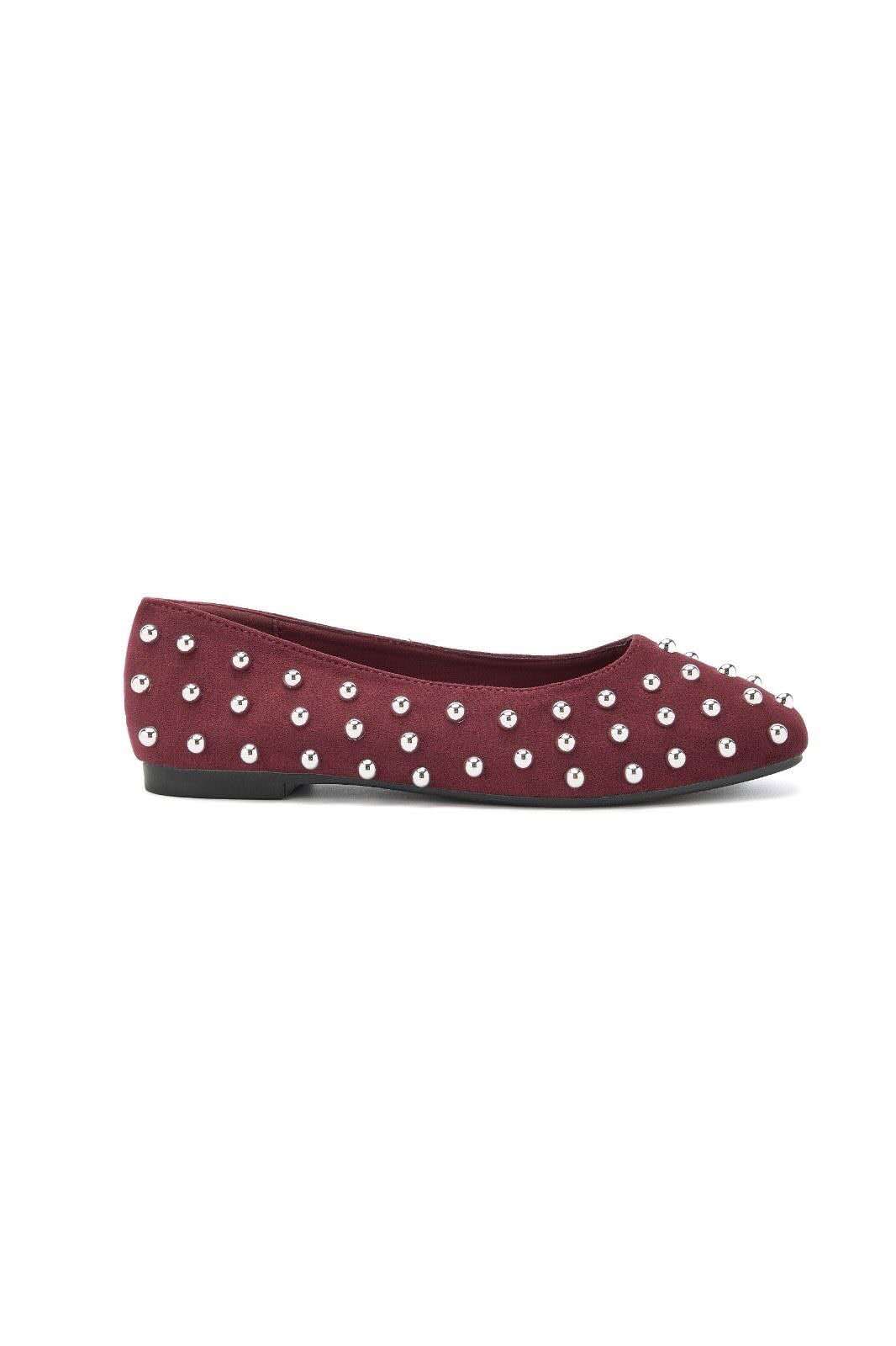 Ballerines Plates à Clous Métalliques - bordeaux