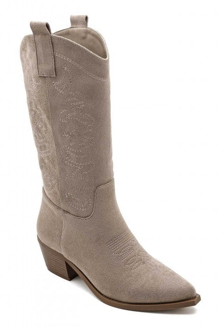 Santiags mi-mollet  suédine style Cowboy, Taupe