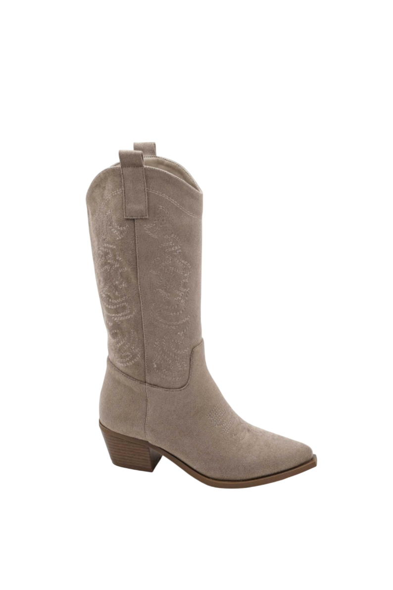 Santiags mi-mollet  suédine style Cowboy, Taupe
