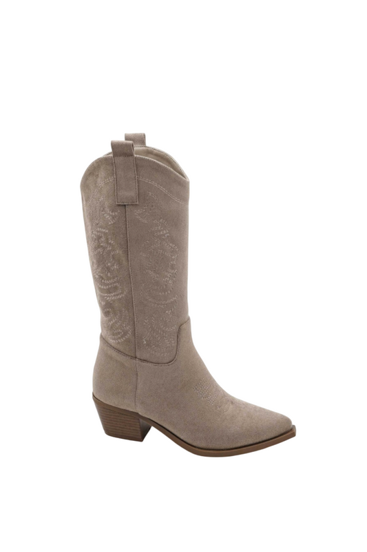Santiags mi-mollet  suédine style Cowboy, Taupe