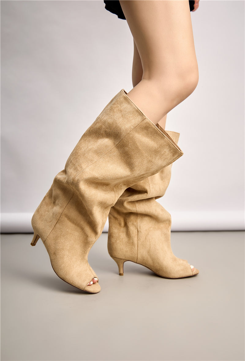 Bottes plissées tombantes pour femmes,  Taupe