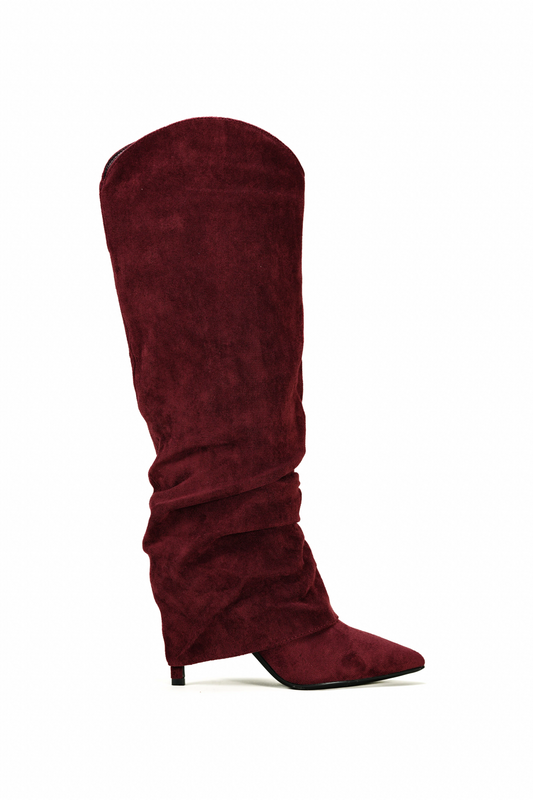 Bottes guêtres à talon aiguille en suédine, Bordeaux