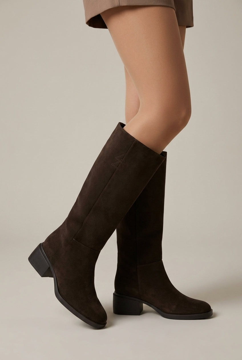 Bottes Hautes Droites en Suédine - marron
