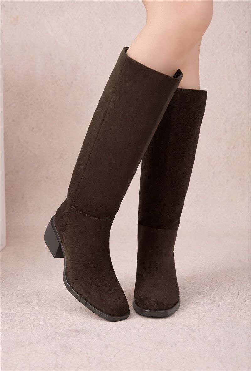Bottes Hautes Droites en Suédine - marron