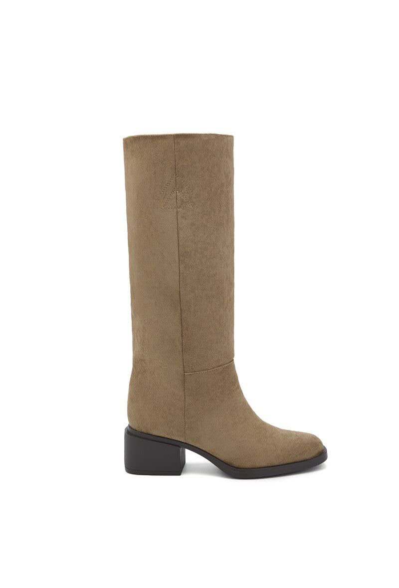 Bottes Hautes Droites en Suédine - taupe