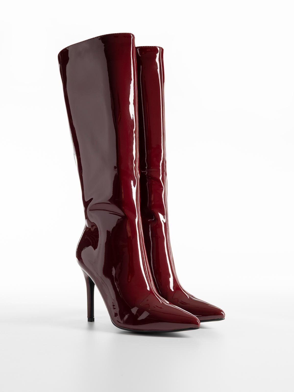 Bottes vernies bordeaux à talon haut