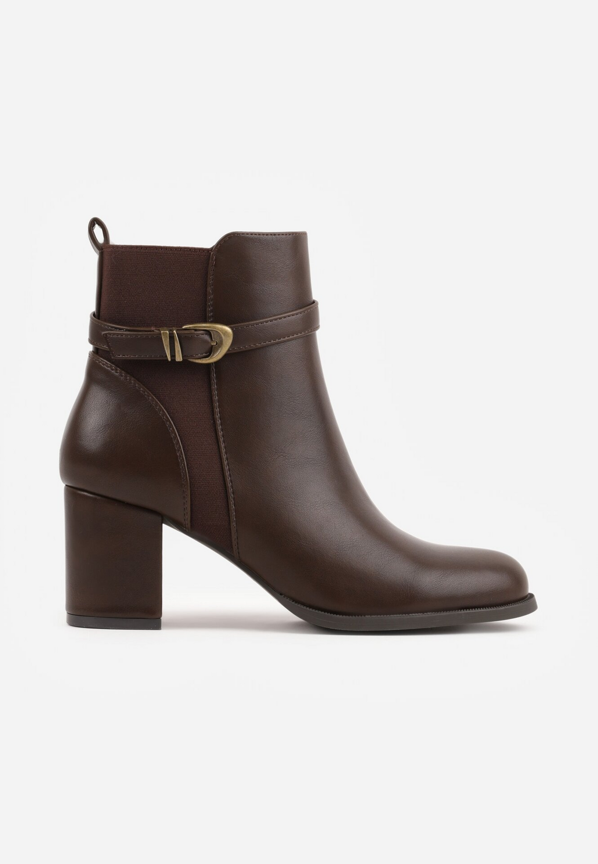 Bottines à talon large et bride à boucle - marron