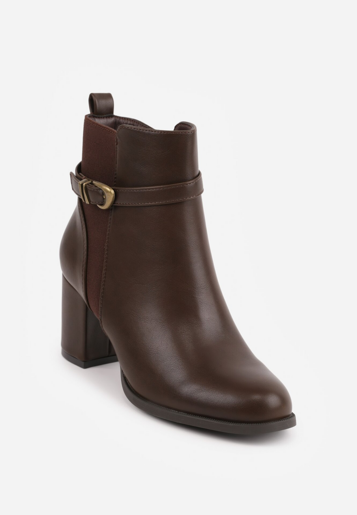 Bottines à talon large et bride à boucle - marron