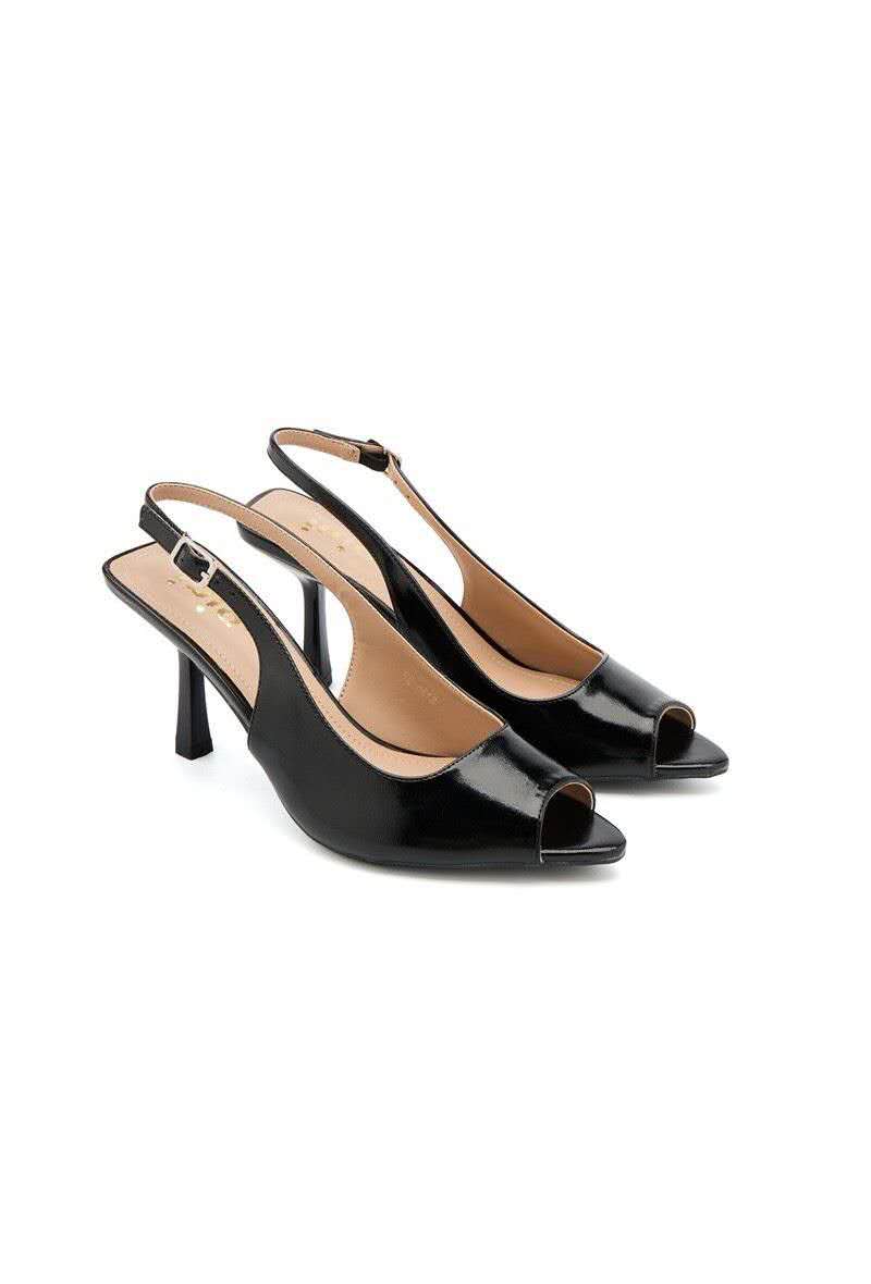 Escarpins slingback à bouts ouverts, Noir